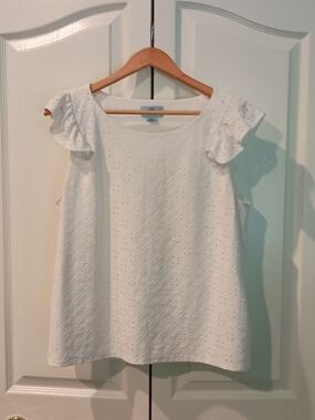 CeCe White Eyelet Ruffle Sleeve Tank Top